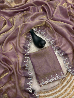 Transcendent Lavender Swarovski Work Fandy Silk Saree With Evocative Blouse Piece