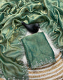 Enigmatic Sea Green Swarovski Work Fandy Silk Saree With Resonant Blouse Piece