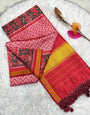 Sensational Pink Ikkat Printed Patola Silk Saree With Fantabulous Blouse Piece