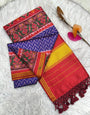Piquant Royal Blue Ikkat Printed Patola Silk Saree With Glorious Blouse Piece