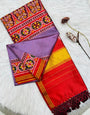 Blissful Lavender Ikkat Printed Patola Silk Saree With Desirable Blouse Piece