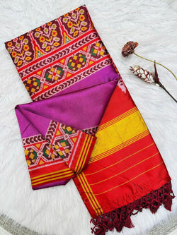 Amazing Purple Ikkat Printed Patola Silk Saree With Stunner Blouse Piece