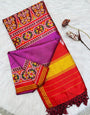 Amazing Purple Ikkat Printed Patola Silk Saree With Stunner Blouse Piece