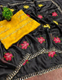 Staggering Black Embroidery Work Viscose Saree With Super extravagant Blouse Piece