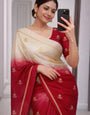 Embellished Beige and Maroon Banarasi Khadi Silk Saree With Nectarous Blouse Piece