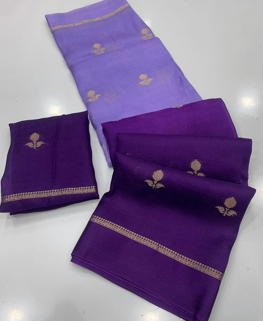 Lovely Lavender and Purple Banarasi Khadi Silk Saree With Supernal Blouse Piece