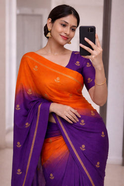 Dazzling Orange and Purple Banarasi Khadi Silk Saree With Flamboyant Blouse Piece