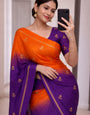 Dazzling Orange and Purple Banarasi Khadi Silk Saree With Flamboyant Blouse Piece