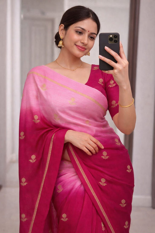 Delectable Pink Banarasi Khadi Silk Saree With Improbable Blouse Piece