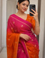 Demure Pink and Orange Banarasi Khadi Silk Saree With Flaunt Blouse Piece