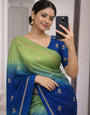 Sempiternal Pista and Blue Banarasi Khadi Silk Saree With Elaborate Blouse Piece