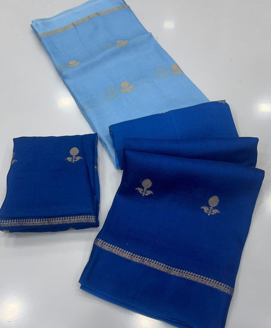 Seraphic Sky Blue Banarasi Khadi Silk Saree With Imbrication Blouse Piece