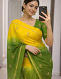 Diaphanous Yellow and Green Banarasi Khadi Silk Saree With Whimsical Blouse Piece