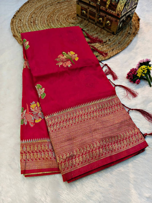 Lassitude Dark Pink Banarasi Dola Silk Saree With Smashing Blouse Piece