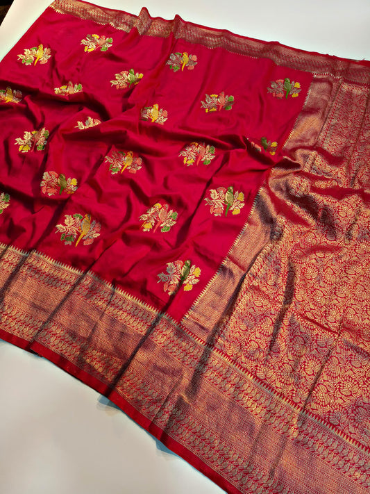 Lassitude Dark Pink Banarasi Dola Silk Saree With Smashing Blouse Piece