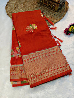 Gratifying Orange Banarasi Dola Silk Saree With Adoring Blouse Piece
