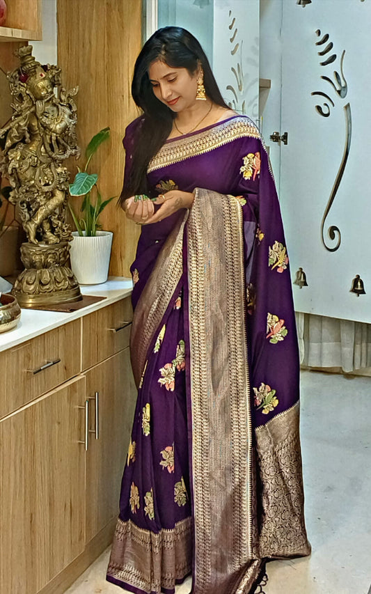 Inimitable Purple Banarasi Dola Silk Saree With Mesmerising Blouse Piece