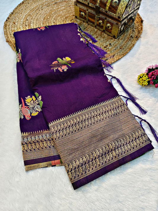 Inimitable Purple Banarasi Dola Silk Saree With Mesmerising Blouse Piece