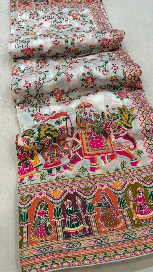 Angelic Off White Pashmina Silk Saree With Excellent Blouse Piece