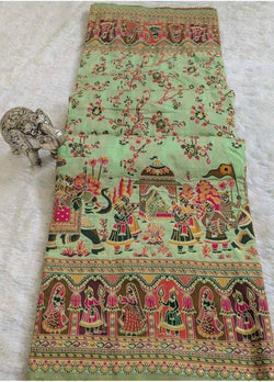 Conflate Pista Pashmina Silk Saree With Panache Blouse Piece