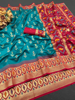 Glorious Rama Banarasi Ikkat Silk Saree With Allure Blouse Piece