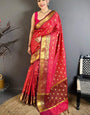 Seraphic Dark Pink Banarasi Tissue Silk Saree With Snappy Blouse Piece