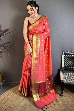 Posh Pink Banarasi Tissue Silk Saree With Skinny Blouse Piece