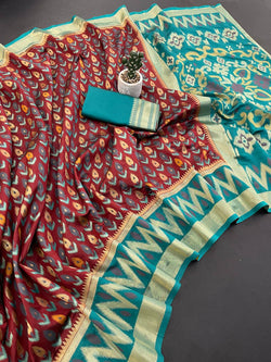Epiphany Brown Banarasi Ikkat Silk Saree With Eclat Blouse Piece