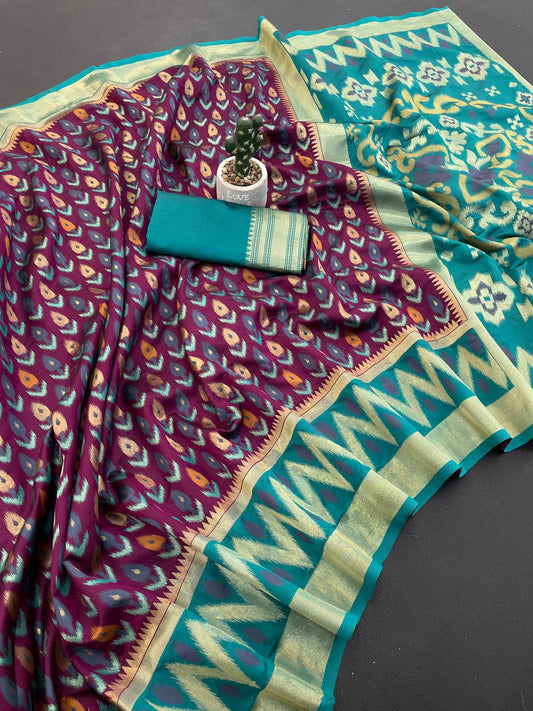 Quixotic Purple Banarasi Ikkat Silk Saree With Propinquity Blouse Piece