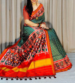 Dalliance Dark Green Patola Lagdi Patta Saree With Vivacious Blouse Piece