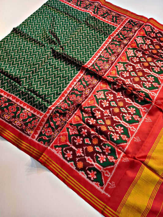 Dalliance Dark Green Patola Lagdi Patta Saree With Vivacious Blouse Piece