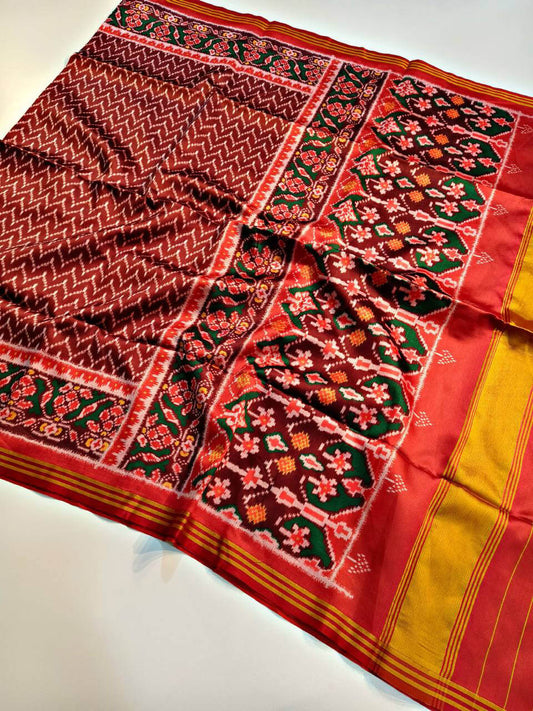 Sempiternal Maroon Patola Lagdi Patta Saree With Nemesis Blouse Piece