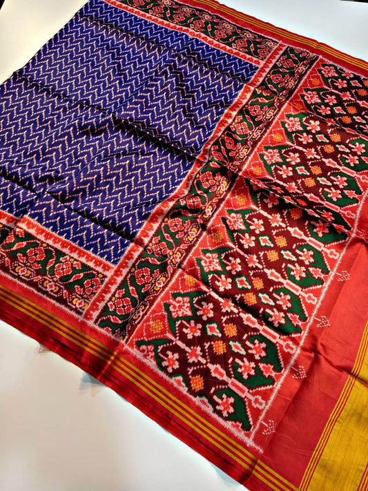 Blooming Navy Blue Patola Lagdi Patta Saree With Ethnic Blouse Piece