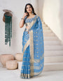 Transcendent Blue Zari Weaving Linen Silk Saree With Energetic Blouse Piece