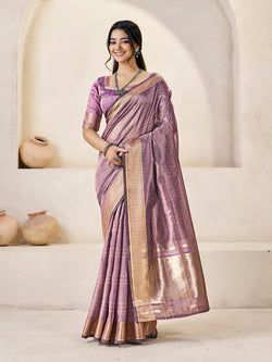 Majestic Lavender Zari Weaving Linen Silk Saree With Petrichor Blouse Piece