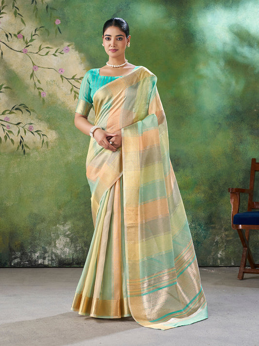 Dissemble Multicolor Zari Weaving Linen Silk Saree With Lagniappe Blouse Piece