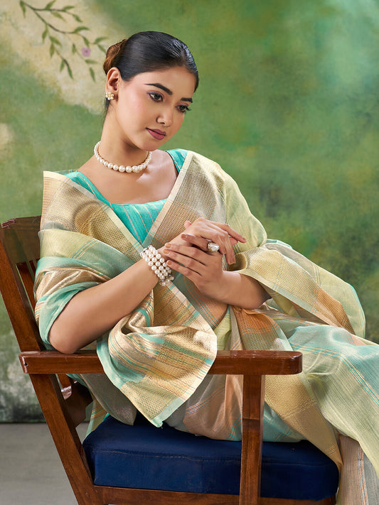 Dissemble Multicolor Zari Weaving Linen Silk Saree With Lagniappe Blouse Piece