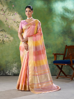 Surpassing Multicolor Zari Weaving Linen Silk Saree With Exemplary Blouse Piece