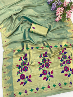 Transcendent Pista Tissue Silk Paithani Saree With Energetic Blouse Piece