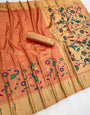Flameboyant Peach Tissue Silk Paithani Saree With Pleasurable Blouse Piece