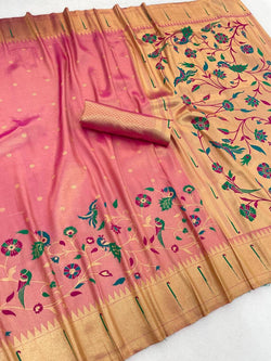 Wonderful Pink Tissue Silk Paithani Saree With Scrumptious Blouse Piece