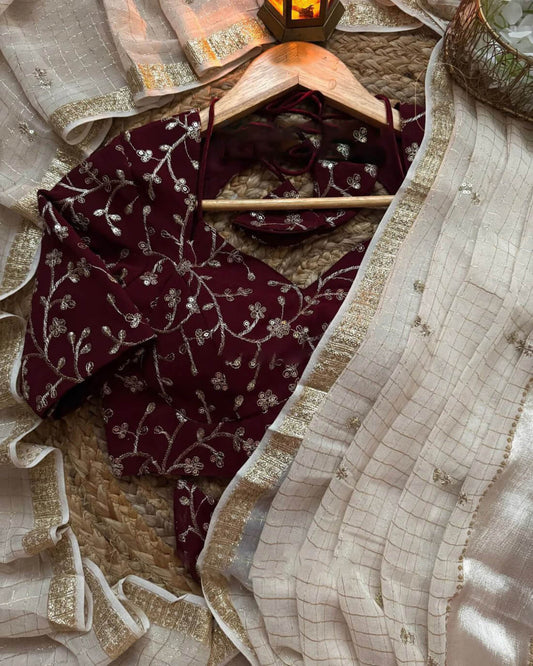 Luminous Off White Sequence Work Viscose Georgette Saree With Scintillating Blouse Piece