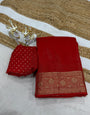 Fairytale Red Pure Zari Weaving Banarasi Silk Saree With Fragrant Blouse Piece