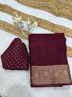 Classy Wine Pure Zari Weaving Banarasi Silk Saree With Exuberant Blouse Piece