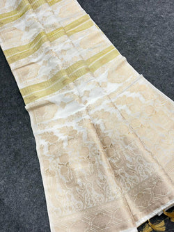 Arresting Beige Banarasi Tissue Silk Saree With Profuse Blouse Piece
