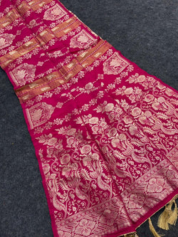 Radiant Dark Pink Banarasi Tissue Silk Saree With Sizzling Blouse Piece