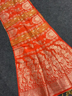 Redolent Orange Banarasi Tissue Silk Saree With Divine Blouse Piece