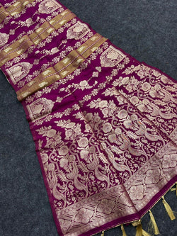 Admirable Purple Banarasi Tissue Silk Saree With Fancifull Blouse Piece