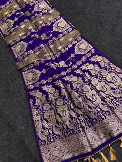 Woebegone Royal Blue Banarasi Tissue Silk Saree With Beautiful Blouse Piece
