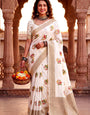 Stunner Beige Banarasi Khadi Silk Saree With Evanescent Blouse Piece